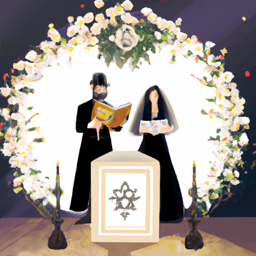 1. An illustration of a traditional Jewish wedding ceremony featuring a ketubah